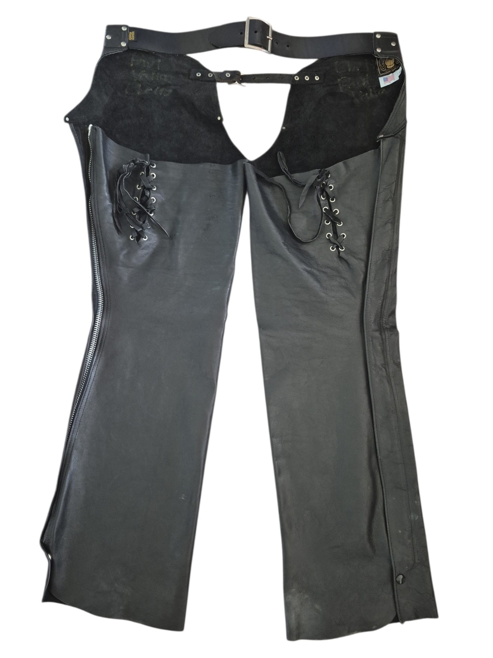 Vintage Gypsy Leather Black Motorcycle Chaps XL USA Western Biker Grunge Rock